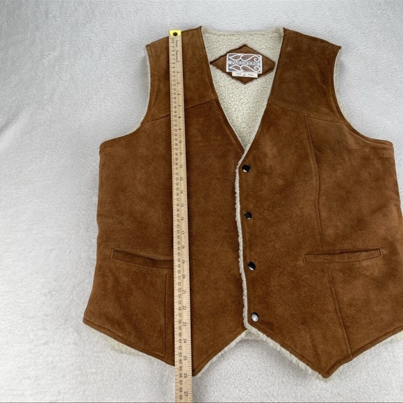 Vtg Pardners Western Suede Leather Vest Sz 44 Sherpa Lined Ranch Chore Minty EUC - Picture 7 of 10